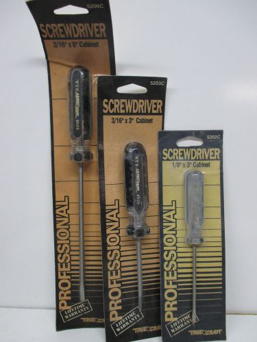 LOT OF 3 SCREWDRIVERS 3/16&#034; X 6&#034;, 3/16&#034; X 3&#034;, 1/8&#034; X 3&#034;, FLAT TIP (LL2353-3)