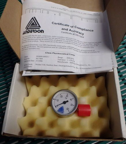 ANDERSON 63mm EK PHARMACEUTICAL SERIES 0 TO 60 PSI PRESSURE GAUGE EK069016002112