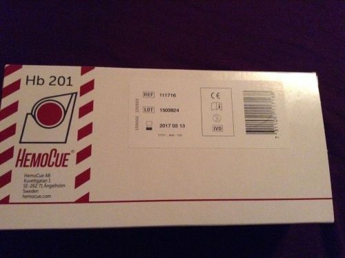 New- Hemocue Hb 201 Microcuvettes -Box of 200  (4 Vials x 50 per Vial= 200)