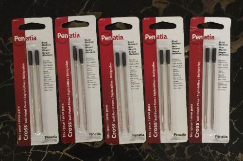 5 Pack Of 2 PENATIA CROSS BALL-POINT PEN REFILL REPLACEMENT BLack MEDIUM 8004-11