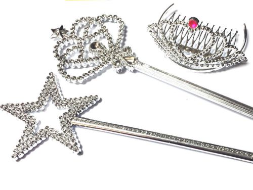 3 pcs PRINCESS TIARA WAND SET dressup girls costume terria head kids pretend toy