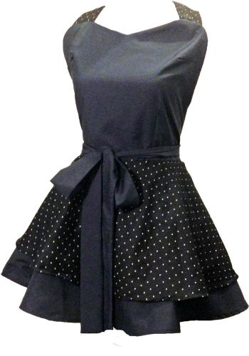 VINTAGE RETRO APRON SWING PRINCESS TOP ROCKABILLY BIB PINUP UNIQUE DESIGN BLACK