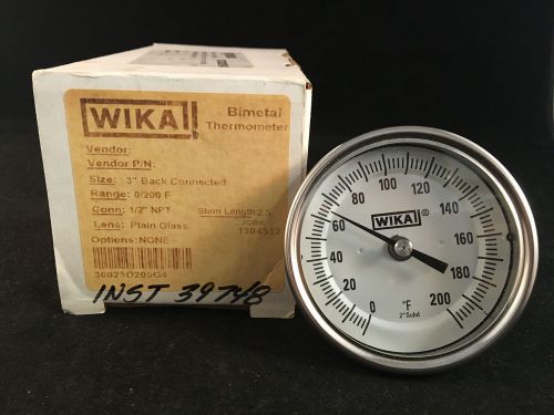 Wika Thermometer 0-200° F, 1/2&#034; NPT, 2-1/2&#034; Stem, 3&#034; Dial 3-A-200-2-1/2 NIB!