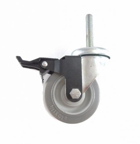 Swivel Brake Caster with 3-1/2&#034; x 1-1/4&#034; TPR Wheel 1/2&#034;-13 x 2-3/4&#034; Tall Threade