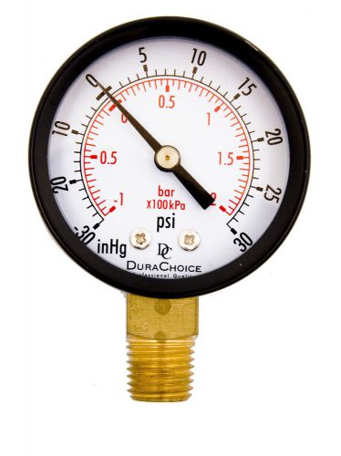 2&#034; Utility Vacuum Pressure Gauge - Blk.Steel 1/4&#034; NPT Lower Mount, -30HG/30PSI