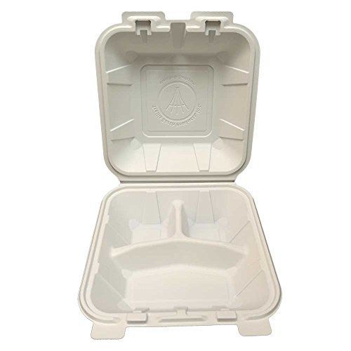 Trellis earth trh-43 bioplastic 8&#034; x 8&#034; clamshell with 3-compartments, natural for sale