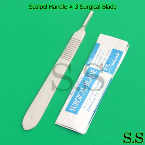 10 STERILE SURGICAL BLADES #12 #15 WITH FREE SCALPEL KNIFE HANDLE #3