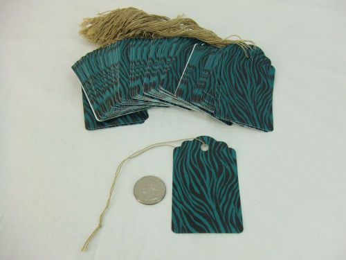 500 Large Scalloped Zebra Turquoise String Tags Price Tag Gift Tag 2&#034; x 3 1/4&#034;