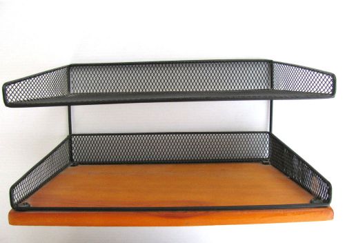 Metal and Wood Desk Organizer Paper File Sorter Black Amber Wood Color Office