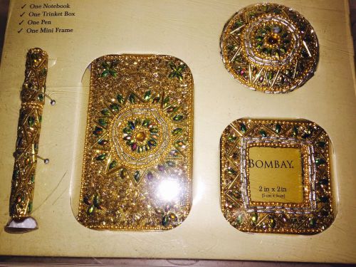 Set 4 Desk Accesories Notebook Trinket Pen Frame Beaded Sunflower Inspired