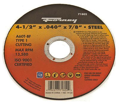 Forney industries inc 4.5&#034; x 0.040&#034; x  7/8&#034; arbor, type 1 metal cut off wheel for sale