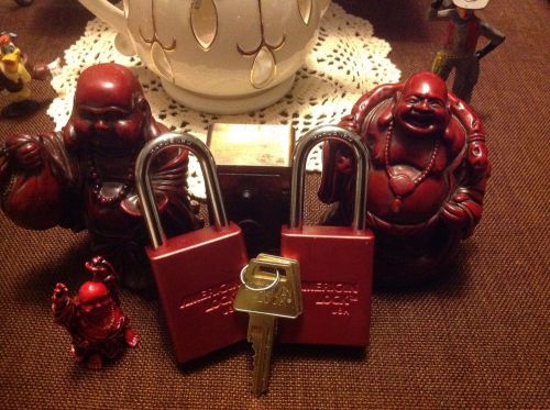 TWO  American Series 1106R 1-1/2&#034; Aluminum Body Padlock RED BK GR  PR Nice Lock