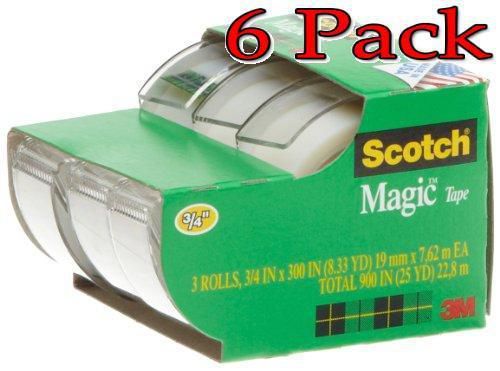 3m scotch magic tape, 3/4inchx300inch, 3ct, 6 pack 051131576346a270 for sale