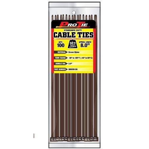 Pro Tie BR8SD100 8-Inch Brown Standard Duty Color Cable Tie, Brown Nylon, New