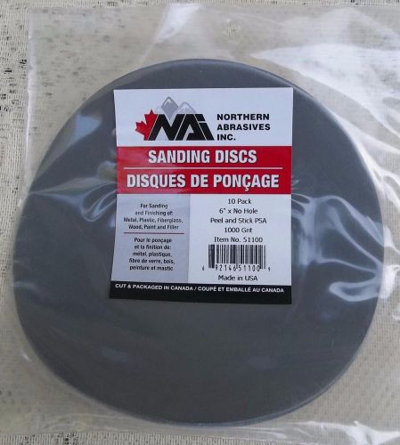 NORTHERN ABRASIVES 10 PACK 6&#034; X NO HOLE PEEL &amp; STICK PSA 1000 GRIT SANDING DISCS