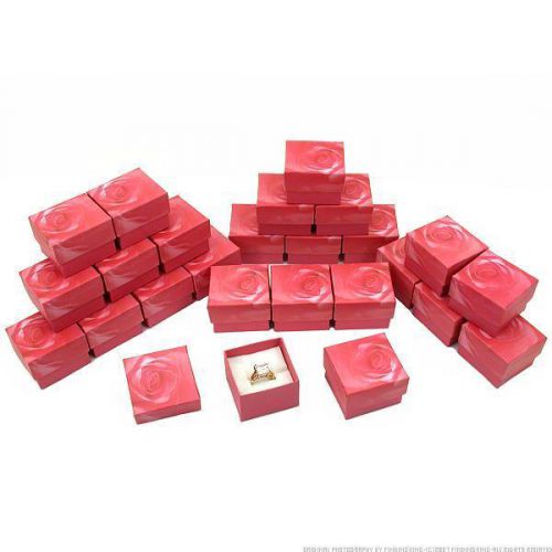 25 Pink Rose Cotton Ring Gift Boxes Jewelry Display