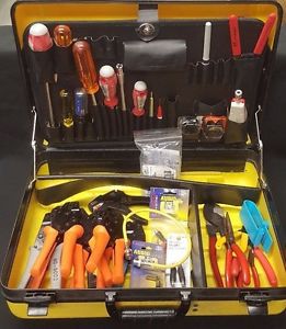 Lot of crimping tools, cutters, other tools, some parts and platt hardcase for sale