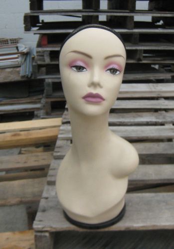 (used) mn-436 female  mannequin head display form w/ wig net &amp;turn table base for sale