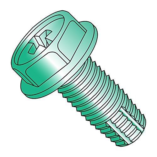 Small Parts Steel Thread Cutting Screw, Green Zinc Plated, Hex Washer Head,