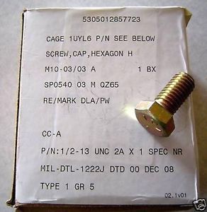 Lot of 200 New Hexagon Screw Bolt Part 1/2-13UNC 2A X 1