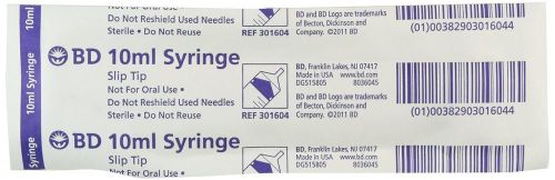 Becton Dickinson 10mL Syringe Slip Tip 10CC REF 301604