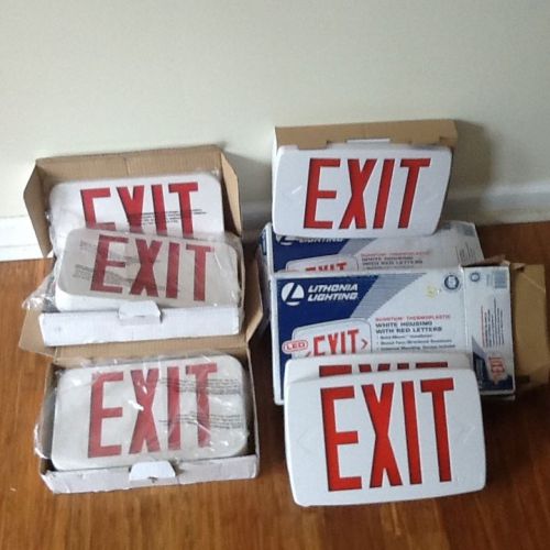 Lot of 4 led exit signs 120/277v (2xlithonia quantum, 2xprogress lighting) for sale