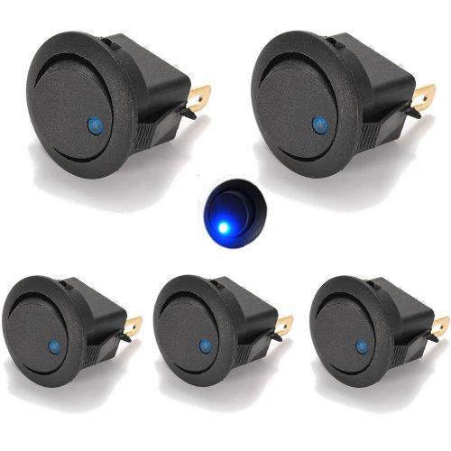 5Pcs Blue LED Dot Light Round Rocker 2Pin ON OFF Toggle SPST Switch Car Boat 12V