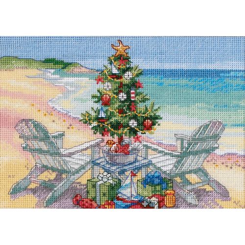 &#034;gold petite christmas on the beach counted cross stitch kit-7&#034;&#034;x5&#034;&#034; 18 count&#034; for sale