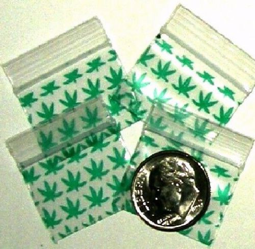 Mini Ziplock Bags 200 Pot Leaves Baggies 1 x 0.75&#034; Apple 1034