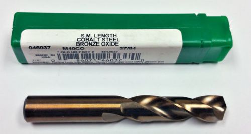 37/64&#034; COBALT S.M. LENGTH DRILL, 2-5/8&#034; LOF, 4-1/8&#034; OAL, PTD M40CO 46037