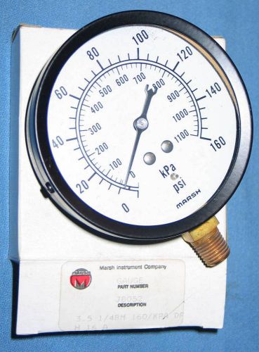 MARSH J8052 3.5&#034; Pressure Gauge 1/4 BM 160 PSI / 1100 kPa H-16-A - NOS