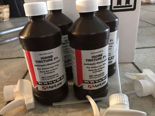 4 One Pint (16oz) Bottles Iodine Tincture, 2%, w/sprayer