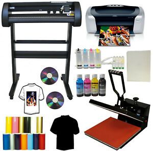 28&#034; 24&#034; Laser Dot Vinyl Cutter Plotter,15&#034;x15&#034; Heat Transfer Press,Printer+CISS