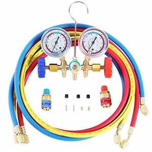 3 Way AC Manifold Gauge Set for R12 R22 R404A R134A Manifold Gauge + 5FT Hoses