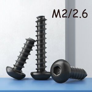 M2 M2.6 Button Head Flat Tail Allen Hex Self Tapping Screw Grade 8.8 Black Zinc