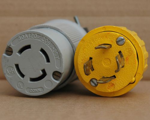 Male &amp; Female Plug 30 amp 120/208 volt Twist Three 3 Phase Set Lot