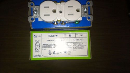 10 PC  (LOT OF 10) LEVITON T5320-W  TAMPER RESISTANT DUPLEX RECEPTACLE - WHITE