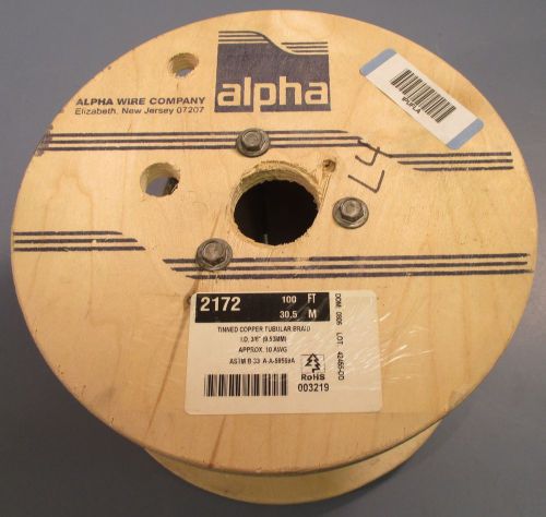 Alpha wire co. 2172 100ft of 3/8&#034; tinned copper tubular braid 10 awg new for sale