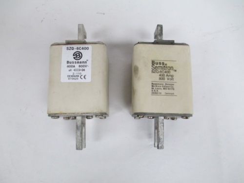 Lot 2 bussmann semitron szq-6c400 semiconductor fuse 400a amp 800v d202266 for sale