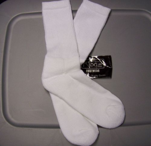 RIDGE FOOTWEAR SOCKS - SUPER CREW WHITE size 10-13 Made in USA * FREE SHIPPING *