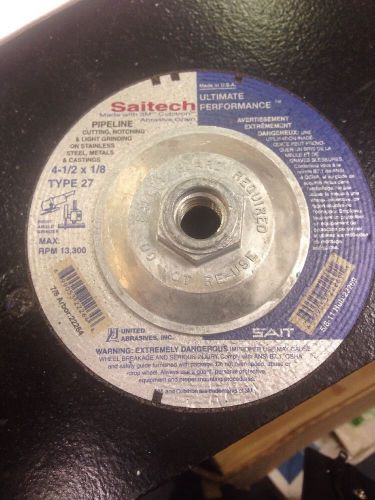 10 United Abrasives 4 1/2 X 1/4&#034; X 1/8&#034; Saitech  Type 27 Grinding Cuttoff wheel