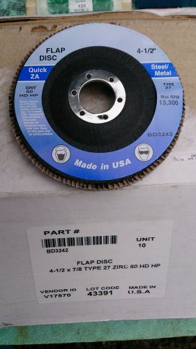 (10) 4-1/2&#034; x 7/8&#034; Jumbo GRINDING WHEEL FLAP DISC 80 GRIT type 27