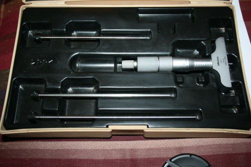 Mitutoyo 0-4&#034; depth micrometer 2.50&#034; base. Real good  Shape