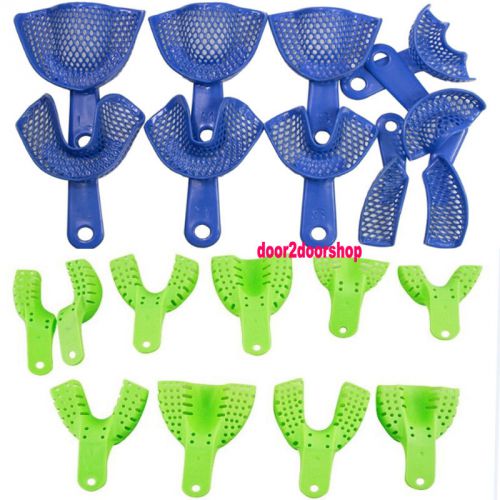 10Pcs Plastic-Steel Dental Impression Trays + 10pcs Green Impression Trays