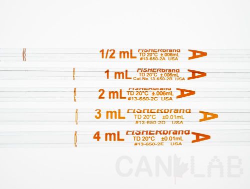 Fisher brand 1/2-4ml volumetric pipets, class a - (lot of 5)  [cl222-227] for sale