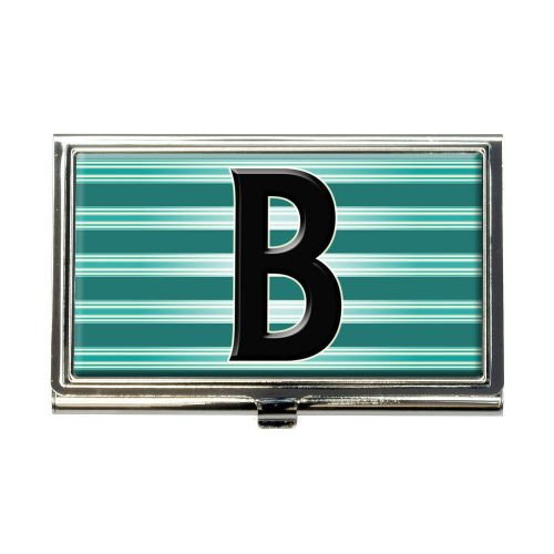 Letter B Initial Black Teal Stripes Business Credit Card Holder Case