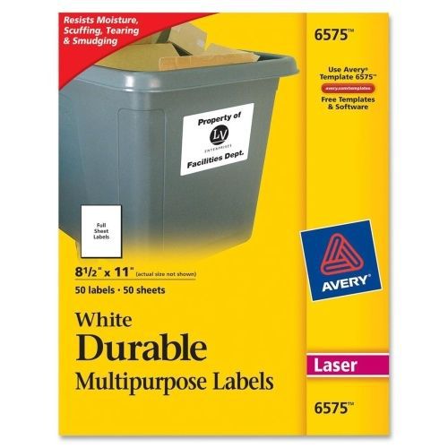 Avery Permanent Durable I.D. Label -8.5&#034;Wx11&#034;L -50/Pk - Laser - White