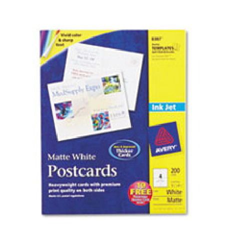 Avery 8387 Inkjet Printer Postcards, Perfed, 5-1/2&#034;x4-1/4&#034;, 200/BX, Matte White