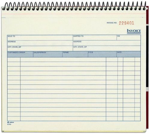 Spiral Invoice Book 8 1/2 X 7 1/4 Part Carbonless Sets Per Scd8740