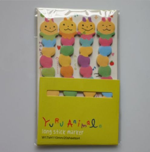 Cute Animals Long Sticky Notes Marker 20 sheets x 4 - Cartoon Caterpillar